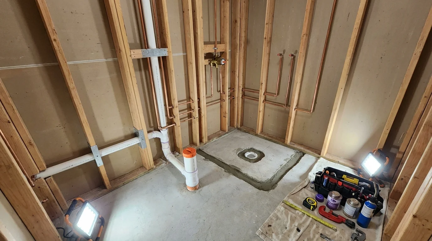 Bathroom rough-in plumbing during remodel by Johns Plumbing LLC in Caguas