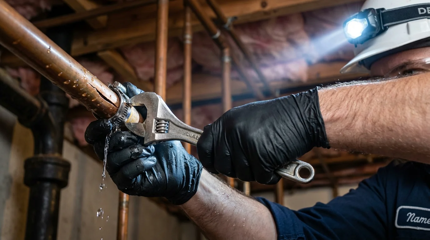Emergency pipe clamp repair being performed by a Johns Plumbing LLC plumber in Caguas
