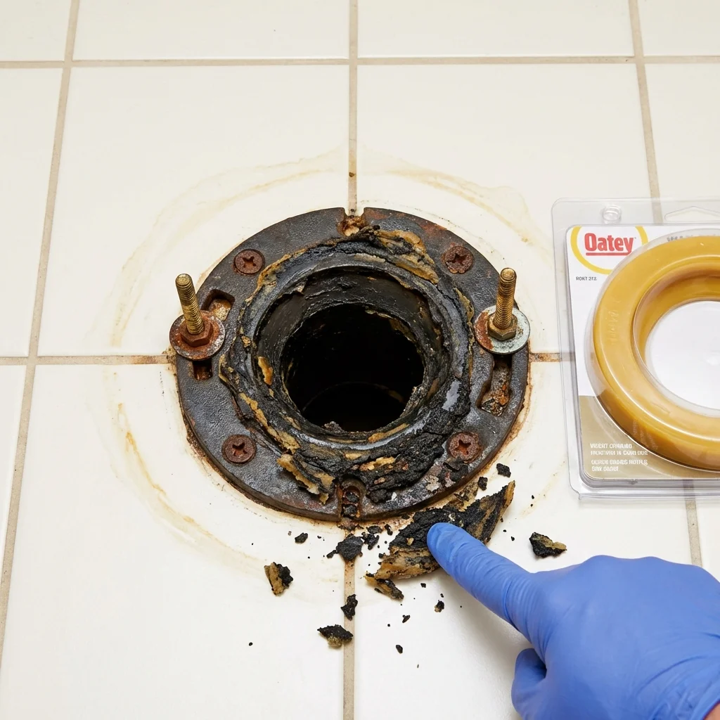 Failed wax ring showing water seepage at the base of a toilet in a Caguas, PR home